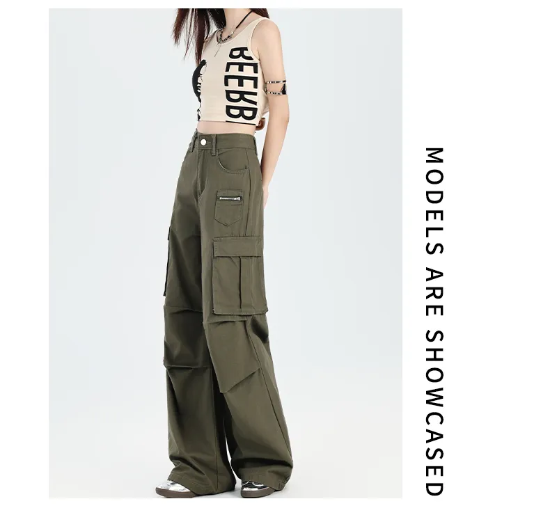 Pantalón Cargo de pierna ancha, multibolsillo para mujer — Detalles del producto 9