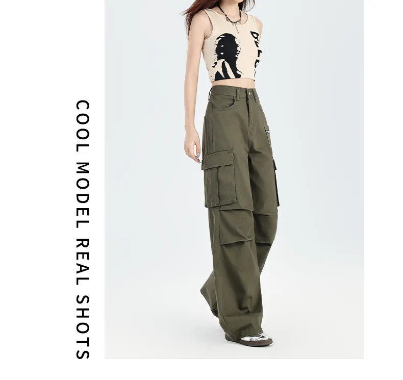 Pantalón Cargo de pierna ancha, multibolsillo para mujer — Detalles del producto 10