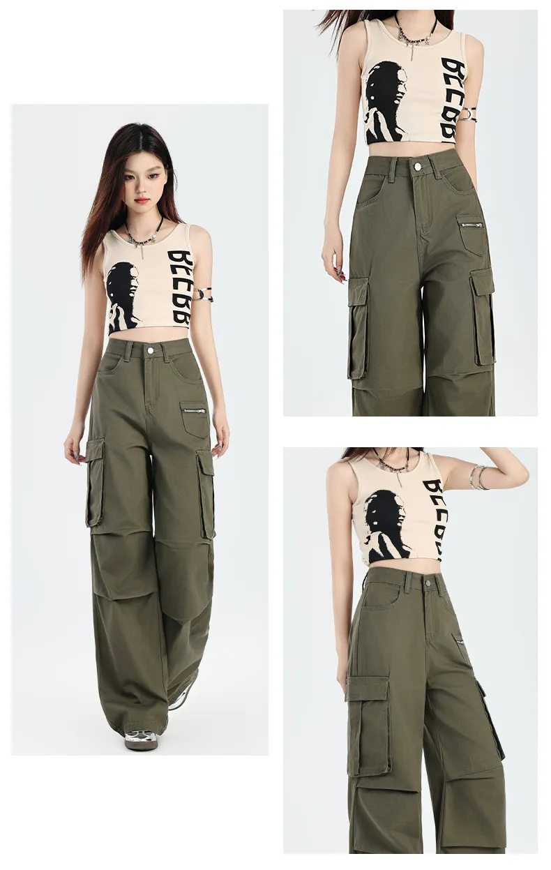 Pantalón Cargo de pierna ancha, multibolsillo para mujer — Detalles del producto 11