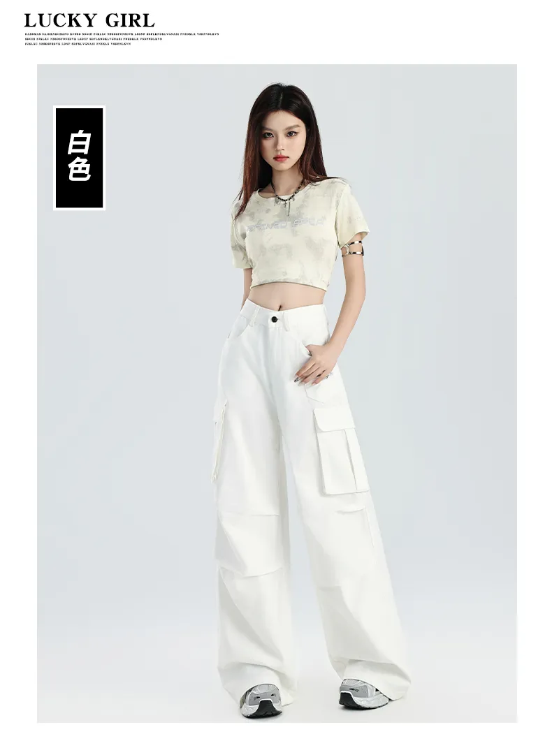 Pantalón Cargo de pierna ancha, multibolsillo para mujer — Detalles del producto 13