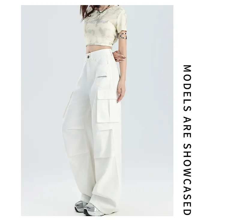 Pantalón Cargo de pierna ancha, multibolsillo para mujer — Detalles del producto 14