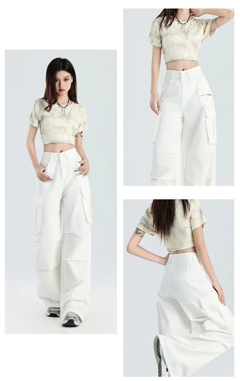 Pantalón Cargo de pierna ancha, multibolsillo para mujer — Detalles del producto 16