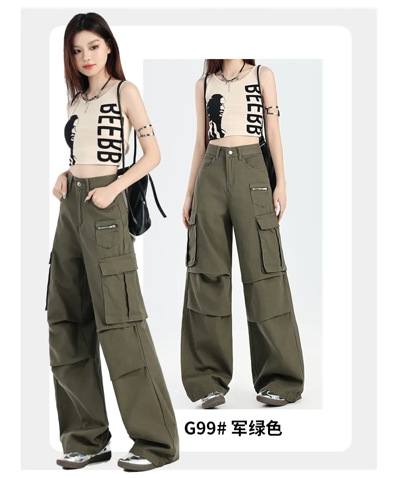 Pantalón Cargo de pierna ancha, multibolsillo para mujer — Detalles del producto 21
