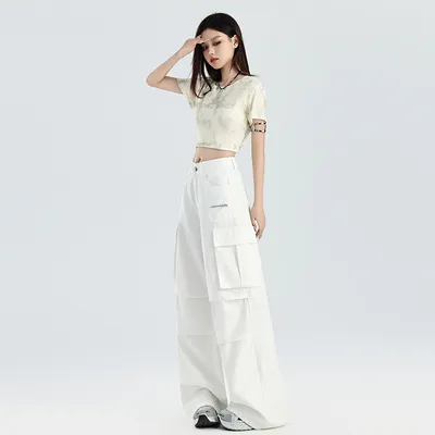 Pantalón Cargo de pierna ancha, multibolsillo para mujer — view 3
