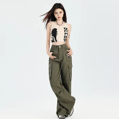 Pantalón Cargo de pierna ancha, multibolsillo para mujer — view 4