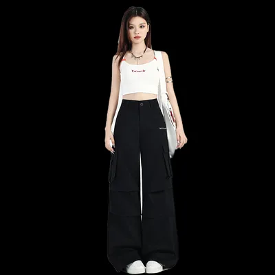 Pantalón Cargo de pierna ancha, multibolsillo para mujer — view 5