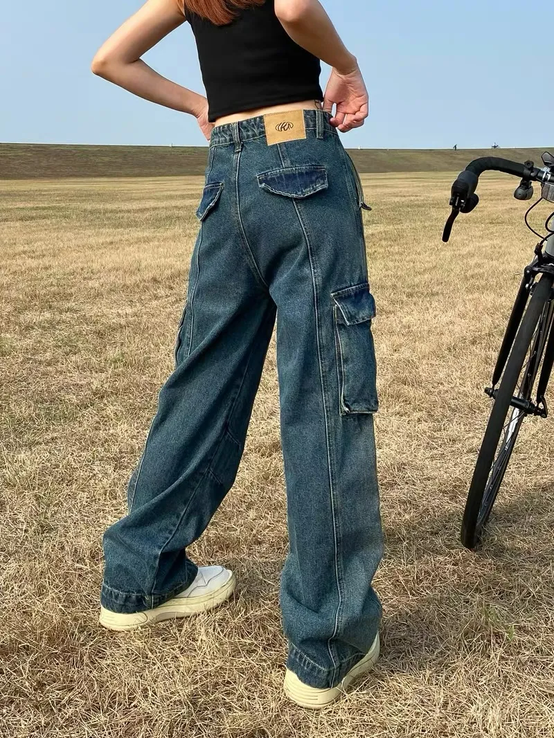 Pantalón Cargo con lavado vintage, multibolsillo para mujer — Detalles del producto 4