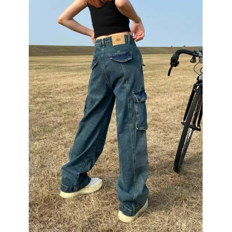 Pantalón Cargo con lavado vintage, multibolsillo para mujer — view 1