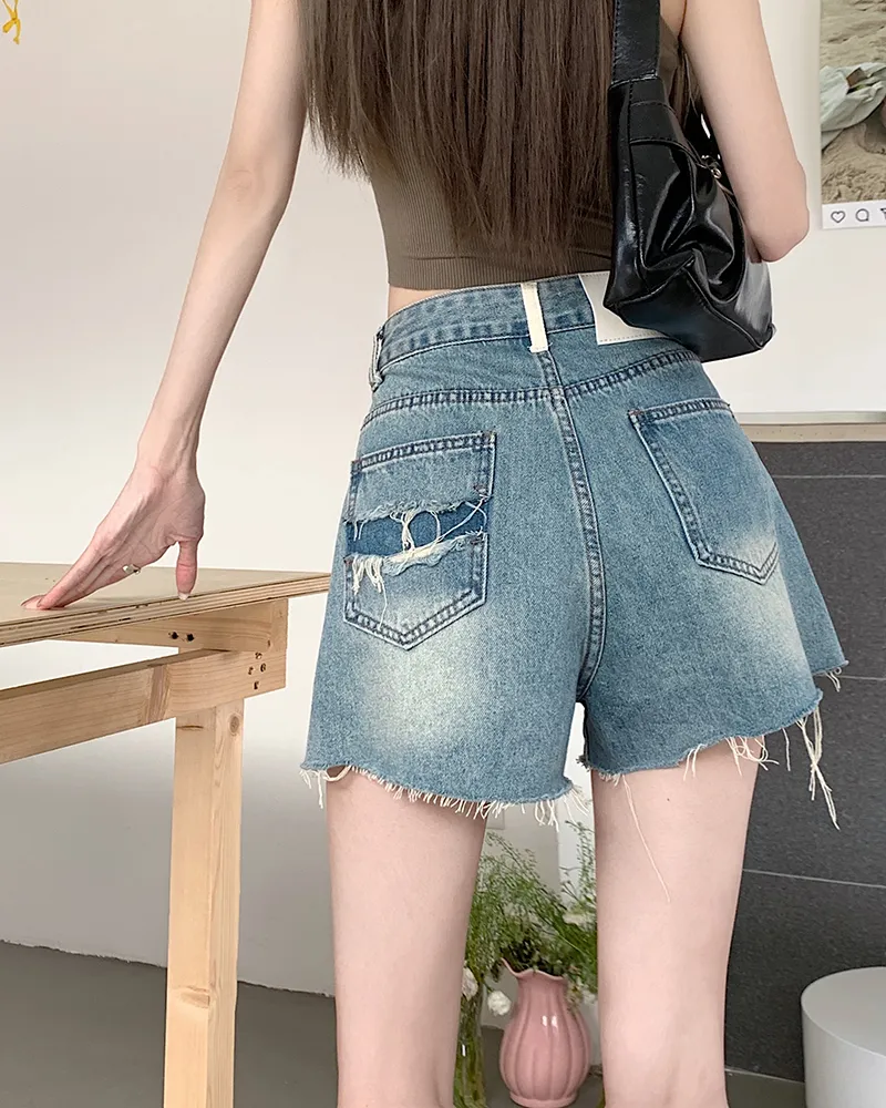 Calça Jeans pernas largas de cintura alta com rasgos Feminina — Detalhes do produto 2