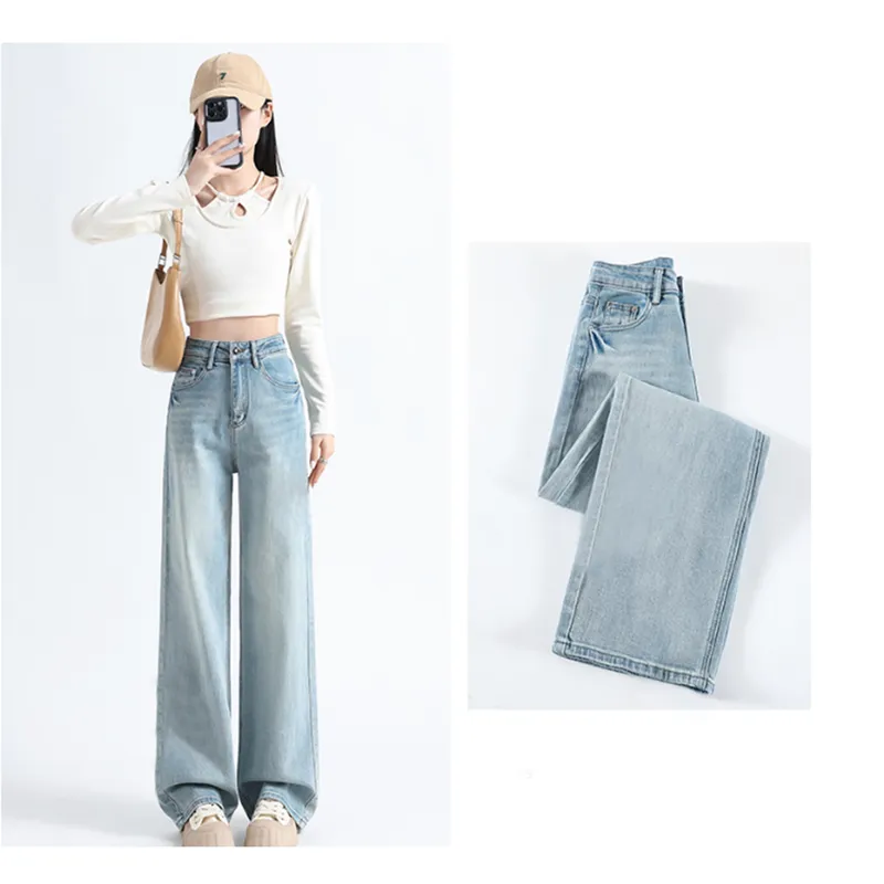 Jeans de pierna ancha, de tiro alto, de corte ligero para mujer — Detalles del producto 1