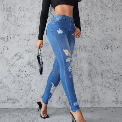 Jeans skinny, con rasguños, con elastano para mujer — view 3