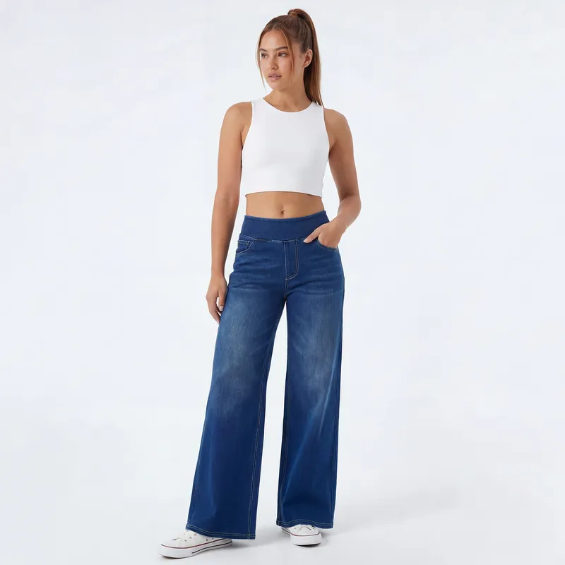 Wide-Leg High-Rise Washed Jeans — view 1