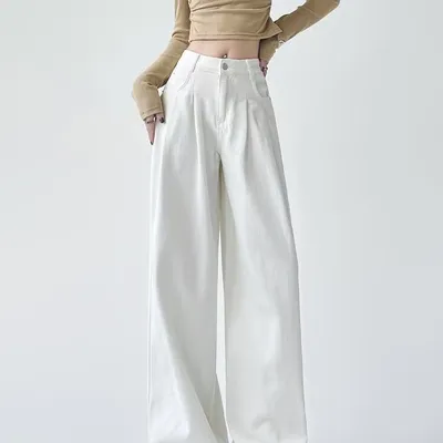 Wide-Leg High-Rise Pleated Detail Jeans — LX-JN-053