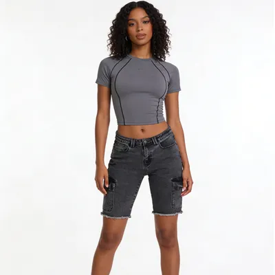 Whisker Wash Denim Shorts — view 6