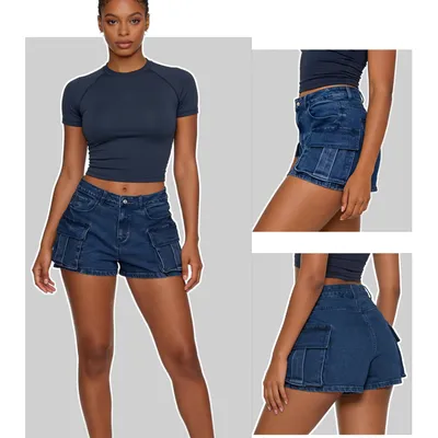 Wide-Leg Vintage Wash Denim Shorts — view 3