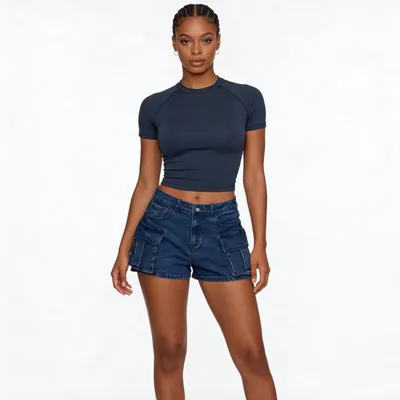Wide-Leg Vintage Wash Denim Shorts — view 6