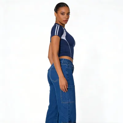 Jeans de tiro alto, multibolsillo para mujer — view 4