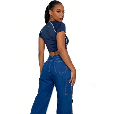 Jeans de tiro alto, multibolsillo para mujer — view 5