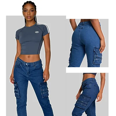 Jeans de tiro alto, multibolsillo para mujer — view 3