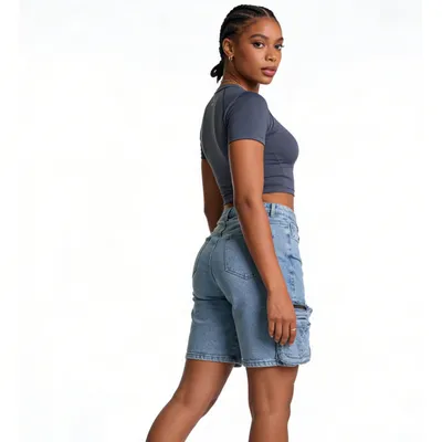 Whisker Wash Denim Shorts — view 4