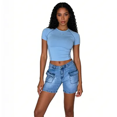Whisker Wash Denim Shorts — view 6