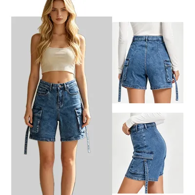 Whisker Wash Denim Shorts — view 3