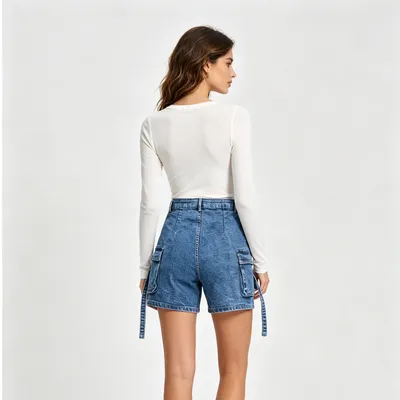 Whisker Wash Denim Shorts — view 6