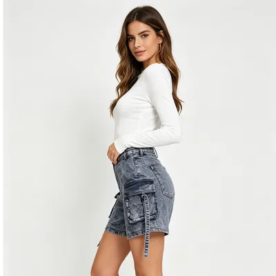 Whisker Wash Denim Shorts — view 4
