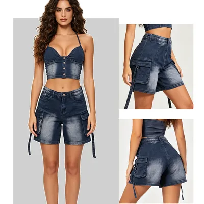 Shorts de Mezclilla con lavado bigote para mujer — view 3