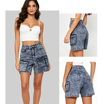 Whisker Wash Denim Shorts — view 3