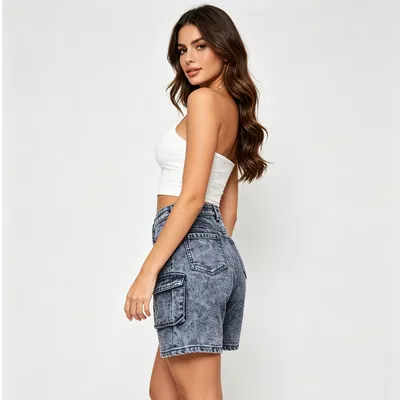 Whisker Wash Denim Shorts — view 4