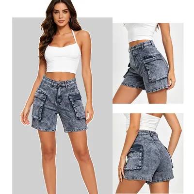 Shorts de Mezclilla con lavado bigote para mujer — view 3