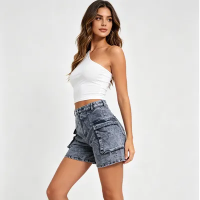 Shorts de Mezclilla con lavado bigote para mujer — view 5