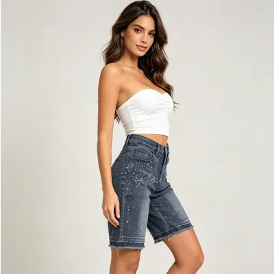 Shorts de Mezclilla con lavado bigote para mujer — view 4