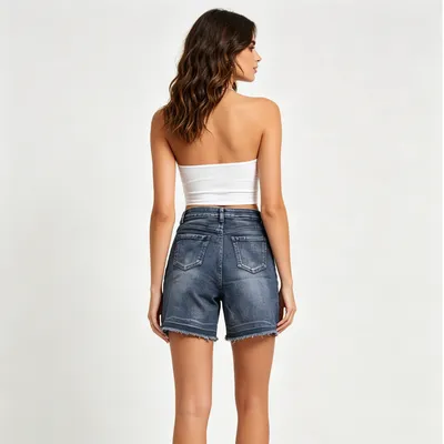 Shorts de Mezclilla con lavado bigote para mujer — view 5