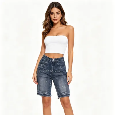 Shorts de Mezclilla con lavado bigote para mujer — view 6