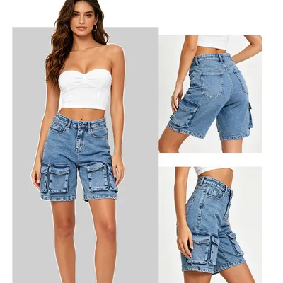 Shorts Jeans pernas largas com lavagem vintage Feminino — view 3