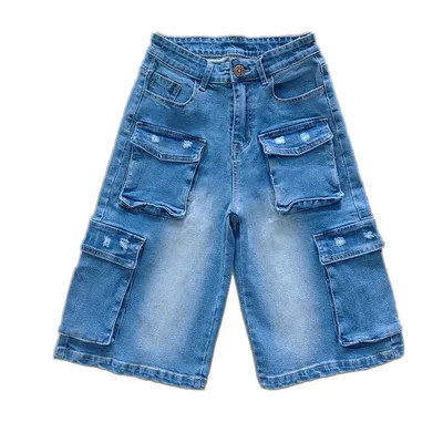 Unisex Wide-Leg Vintage Wash Denim Shorts — LX-DS-016