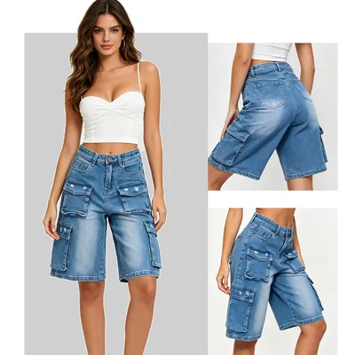 Shorts de Mezclilla de pierna ancha, con lavado vintage unisex — view 3