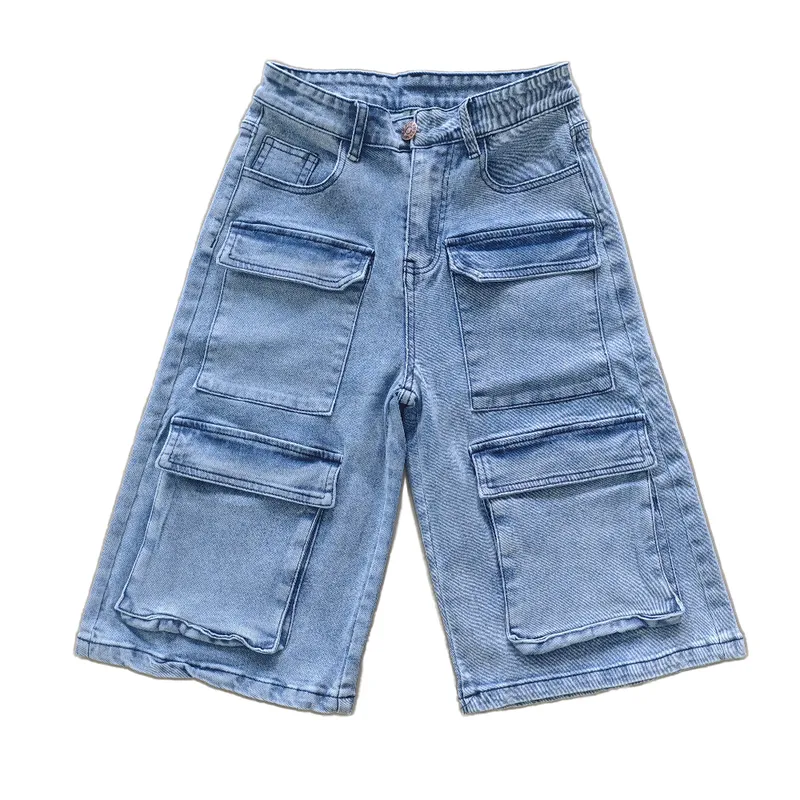 Unisex Wide-Leg Vintage Wash Denim Shorts — view 1