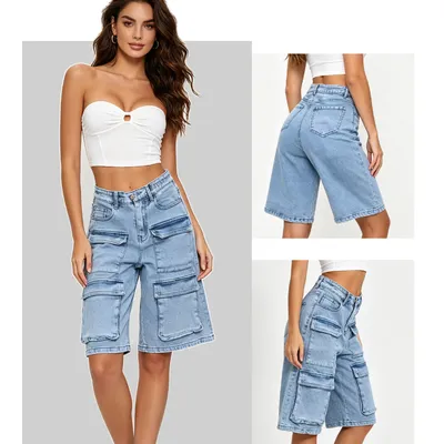 Unisex Wide-Leg Vintage Wash Denim Shorts — view 3