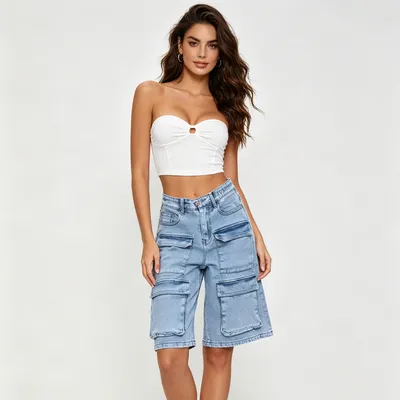 Unisex Wide-Leg Vintage Wash Denim Shorts — view 5
