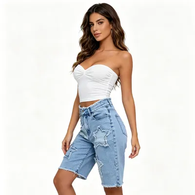 Shorts Jeans com lavagem vintage Unissex — view 4